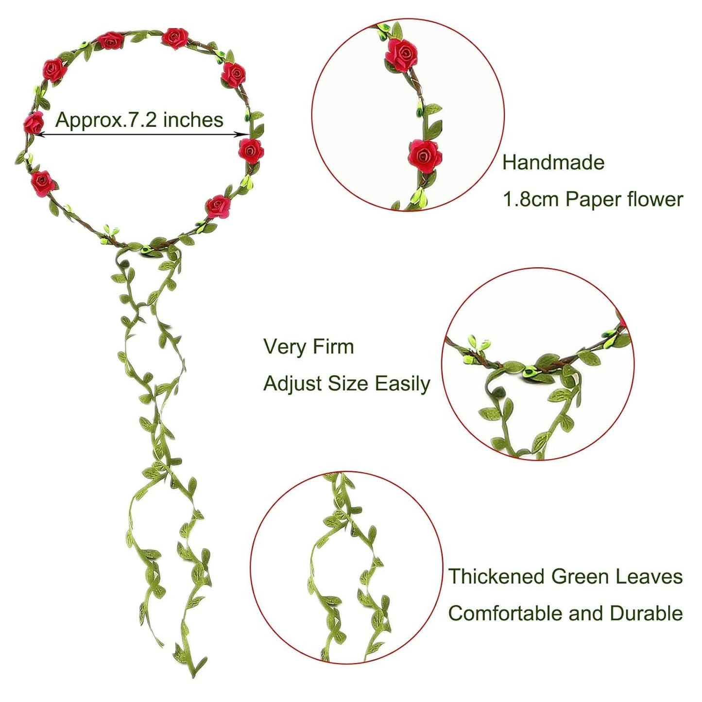 HOPEANT 18 PCS Women Paper Rose Flower Crown Headbands Garland Boho Floral Flower Wreath Headband