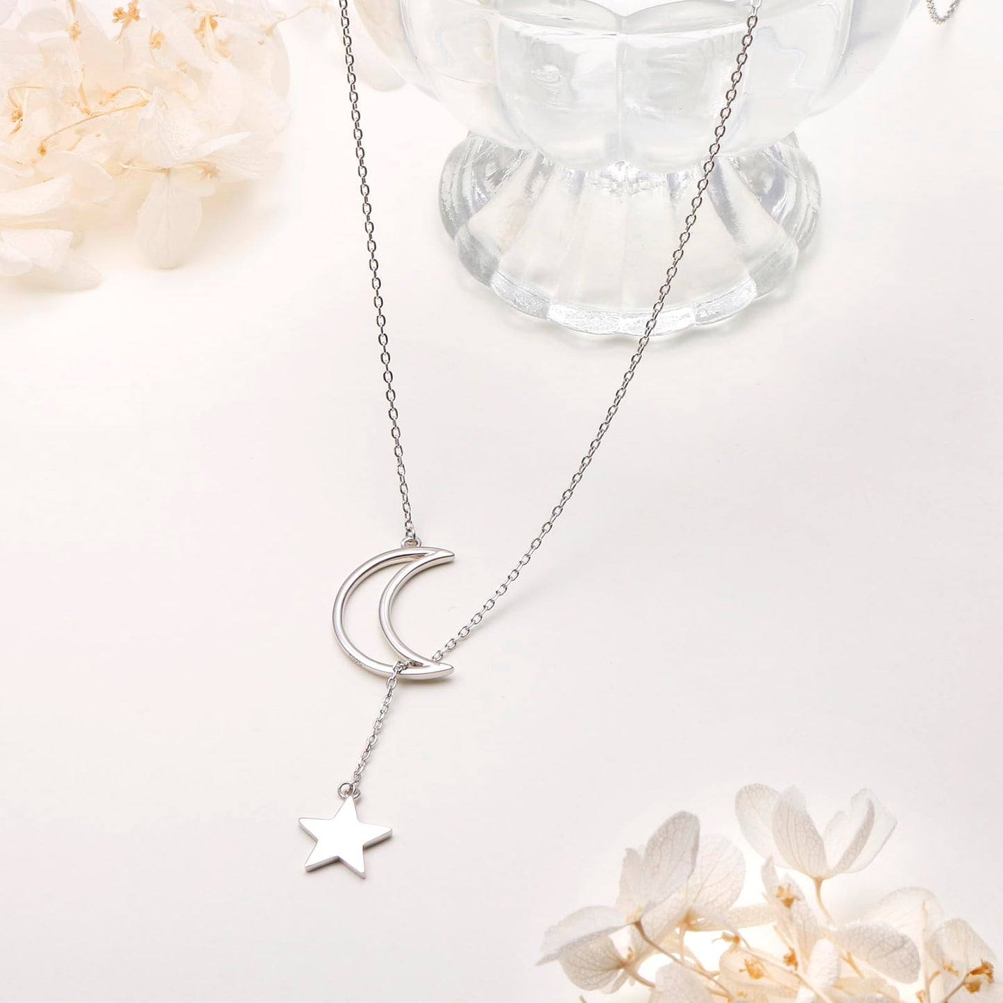 DAOCHONG Long Necklace Moon Star Sweater Necklace Long Chain Y Lariat Necklace for Women