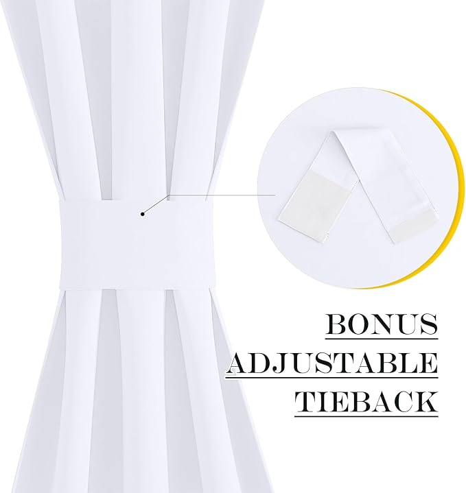 NICETOWN Pure White Front Door Curtains for Glass Window - Room Darkening Drape Energy Saving Thermal Insulated Drapery/Front Door Panel Including Adjustable Tie Back, 25 by 64 inch, 1 PC