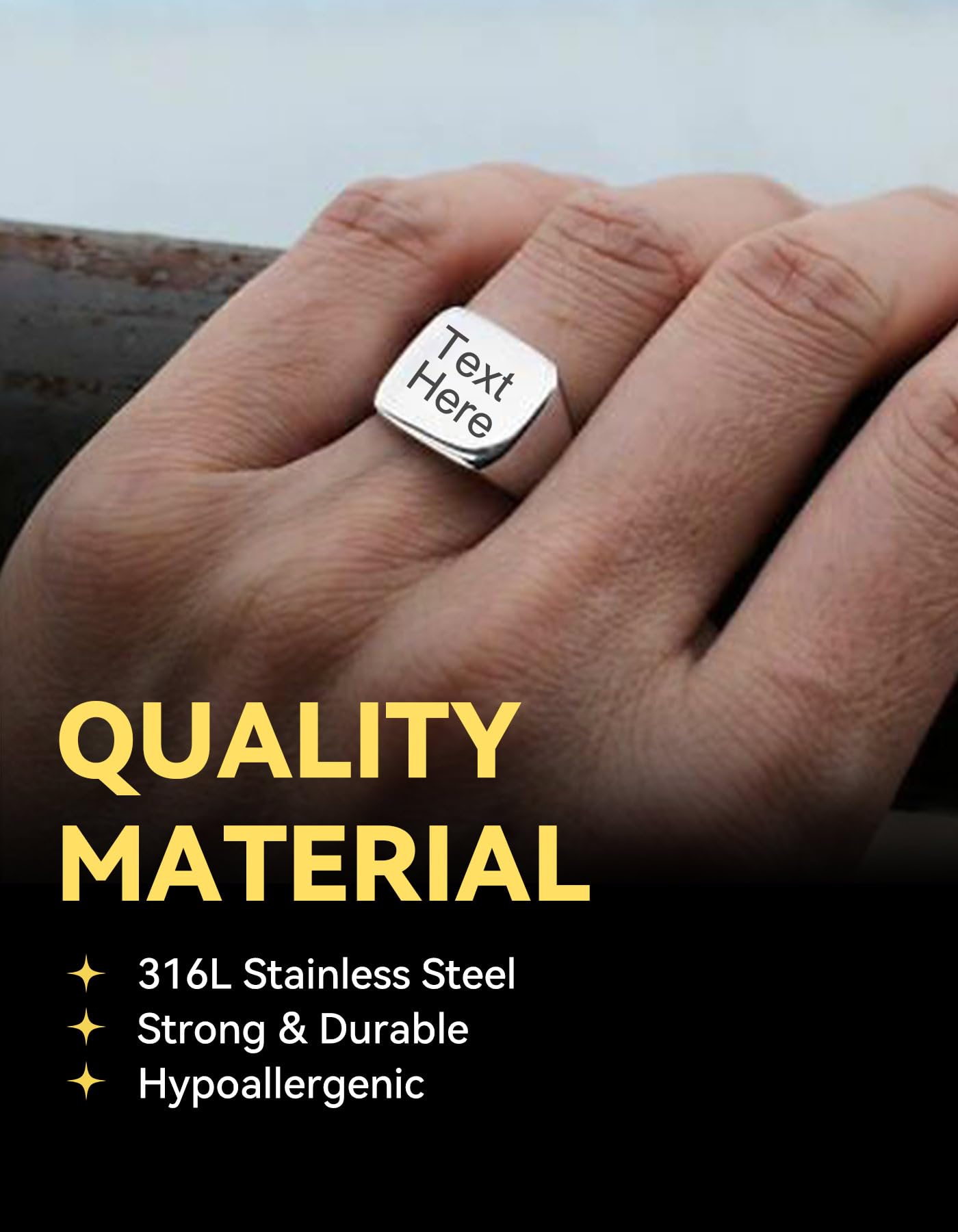 ChainsHouse Personalized Signet Rings Stainless Steel Biker Ring for Men Women, Solid Polished Statement Hip Hop Custom Thumb Ring, Size 14