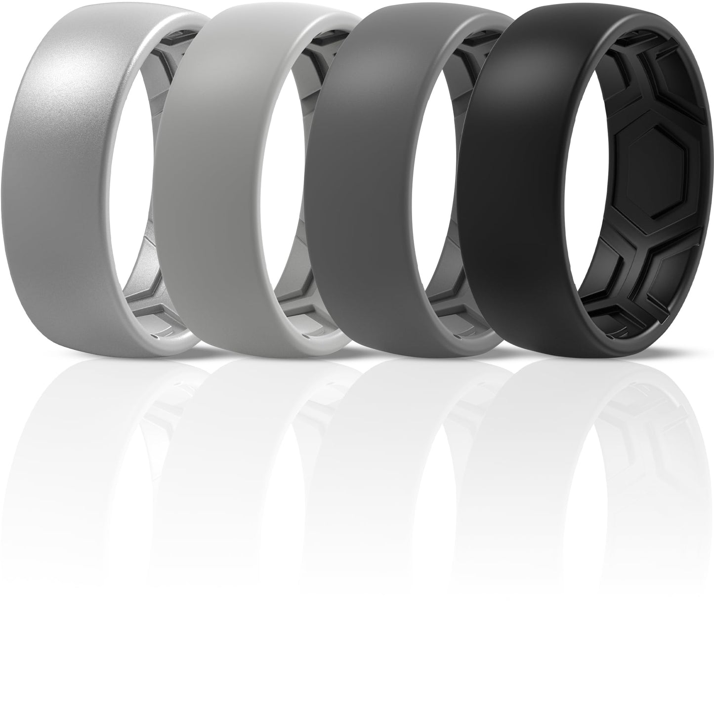 ThunderFit Men's Patterned Silicone Rings, 8mm Wide 2.2mm Thick Rubber Bands,Variety Multipack 1,4,7