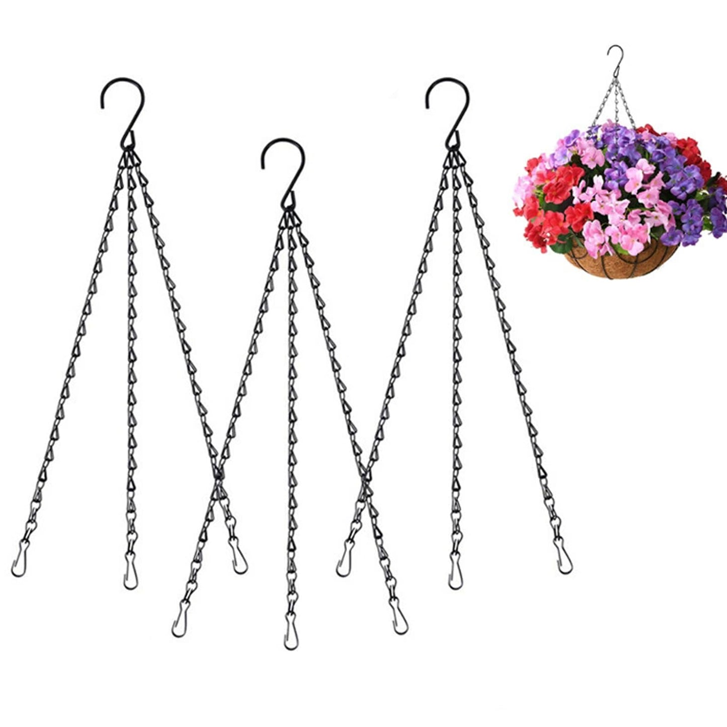 PWireless 3 Pack 16 inch Hanging Basket Chain, Long Hanging Plant Chains, Flower Pot Basket Chains 3 Point Replacement Chain Hangers for Planters, Bird Feeders, Lanterns and Other Ornaments (Black)