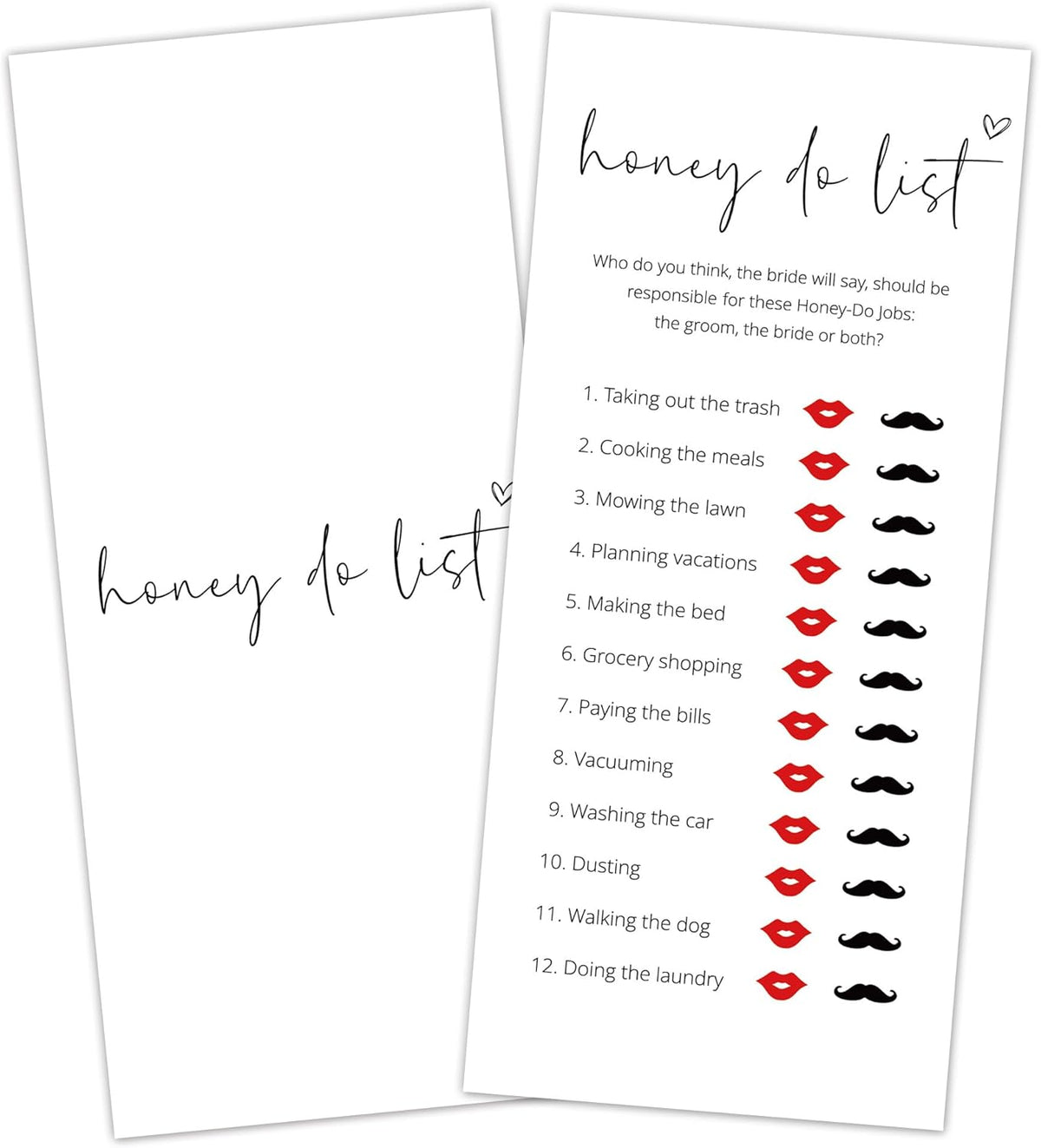 Bridal Shower Games, Honey Do List, 25Pcs 4x9inch Minimalist White Double-Sided Bridal Game Cards, Wedding Shower Games for Guests, Engagement Bachelorette Party Supplies - A21