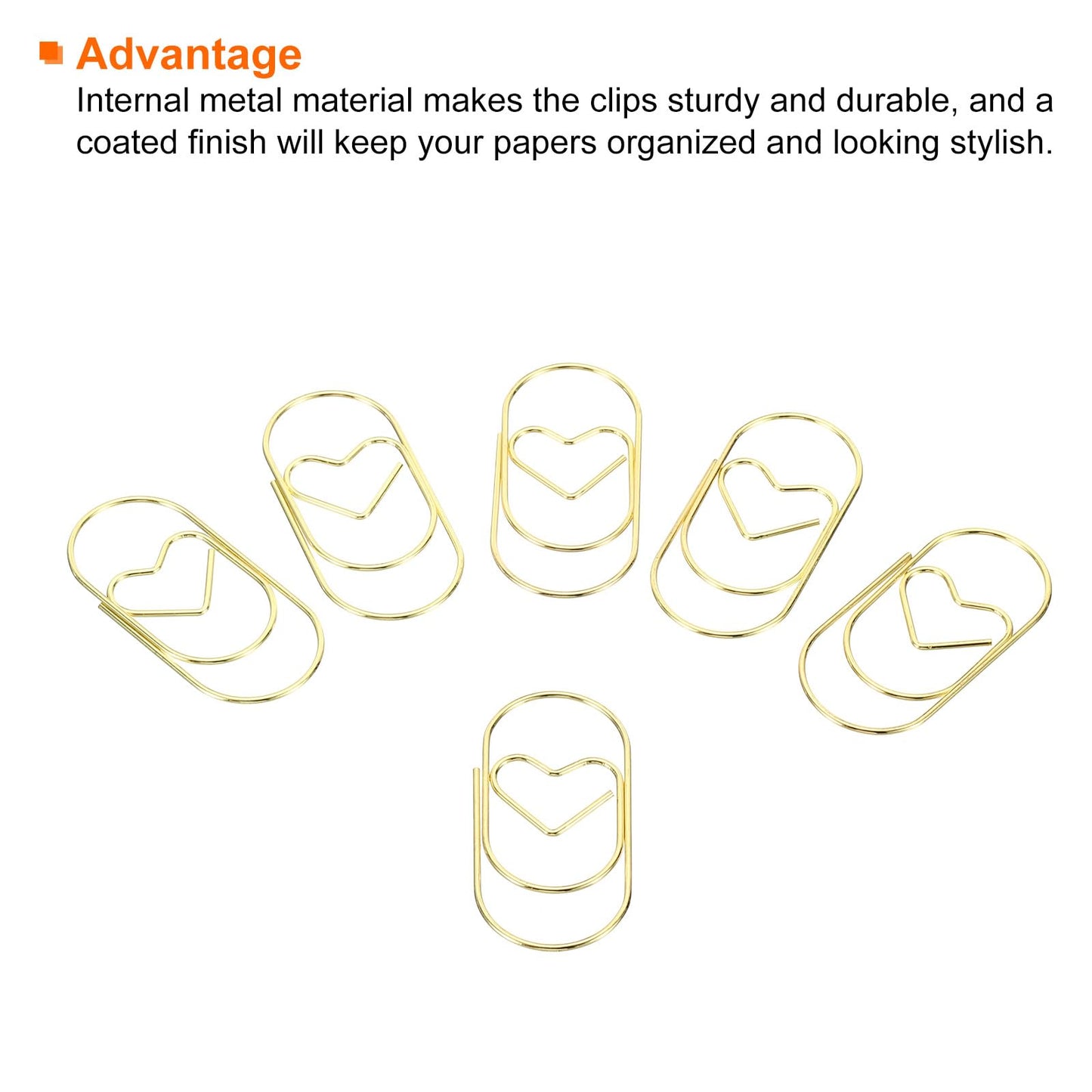 MECCANIXITY Paper Clip Heart-Shaped Cute Decorative Fun Clips Bookmarks 2 Inch Gold Tone for Organize Office Home, Pack of 50