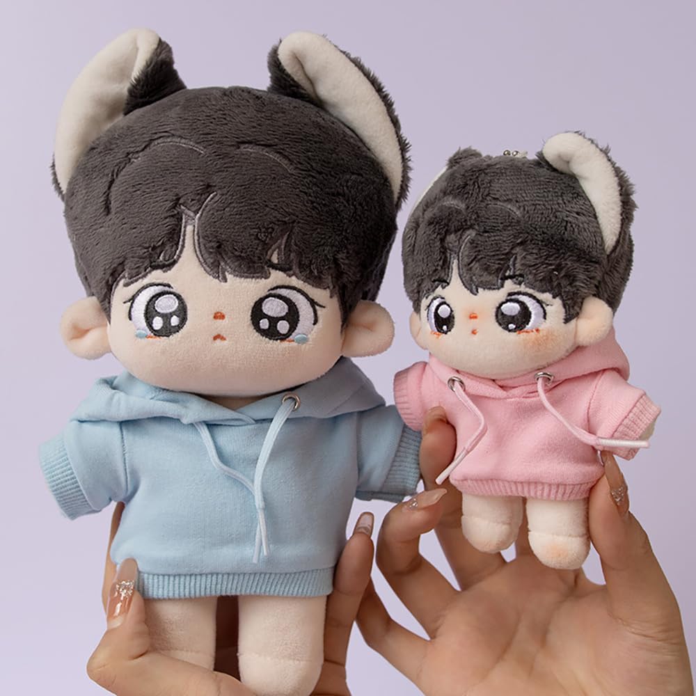 niannyyhouse 20cm Plush Doll Clothes Elastic Solid Sportswear Suits Hoodie Pants Soft Stuffed Plush Toy Dress Up Accessories (Black, 20cm)