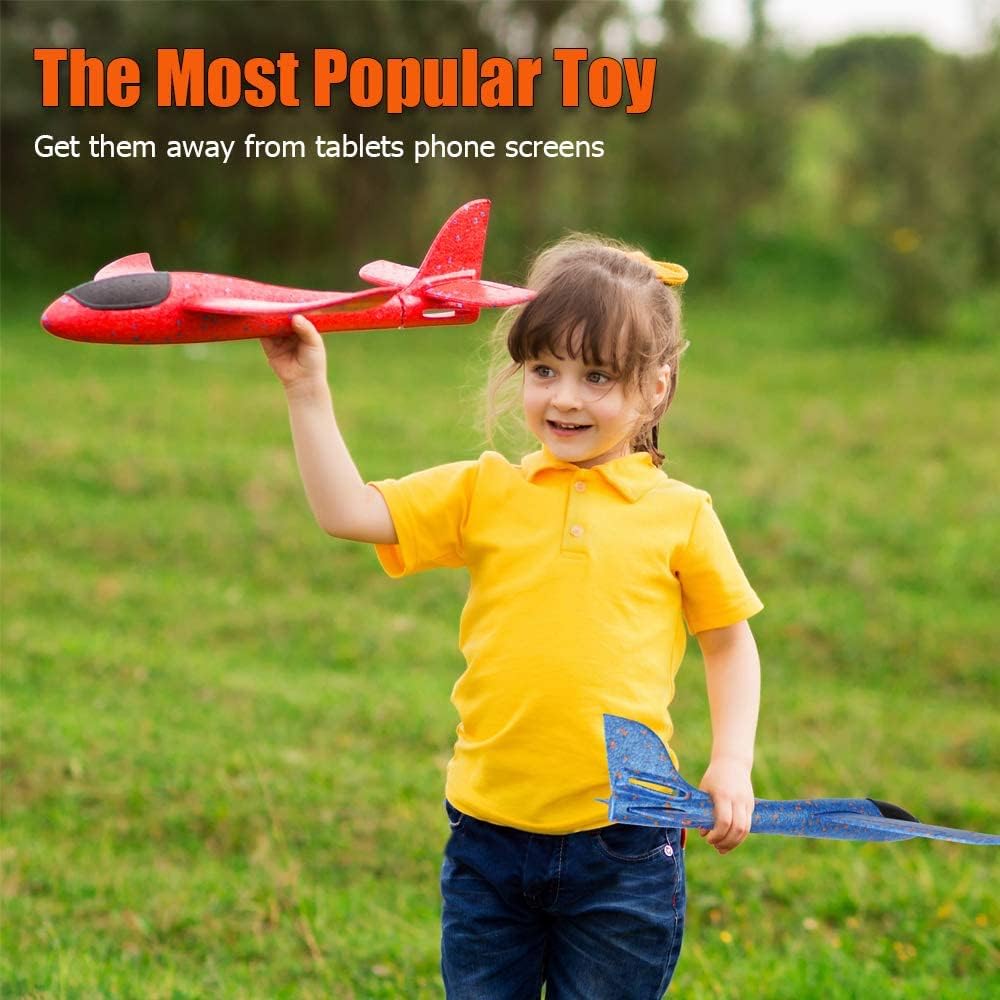 WenToyce 2 Pack Throwing Foam Airplanes, 17.5 Inches 2 Flight Mode Glider Inertia Planes Model, Manual Launch Epp Flying Aircraft Planes for Kids Outdoor Sport