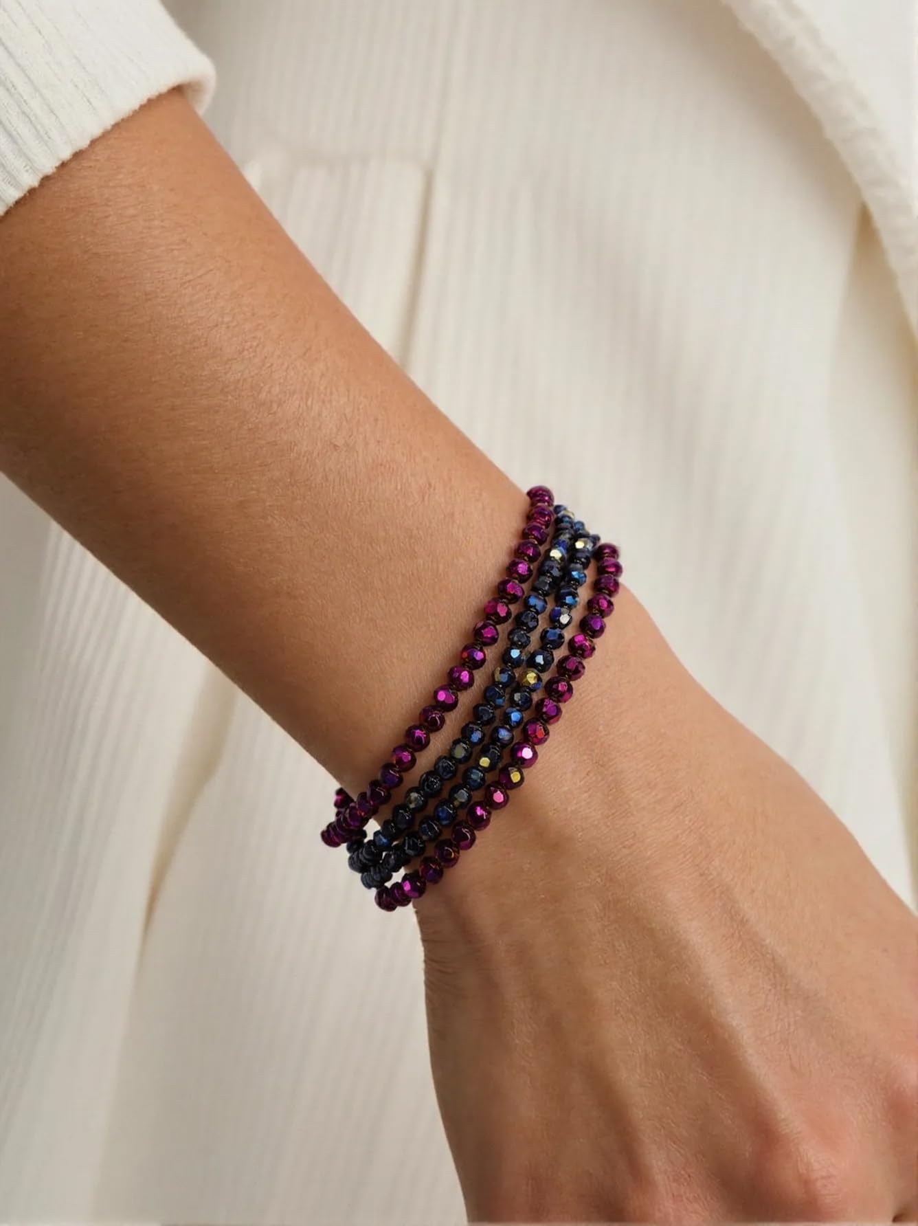 Lubrifico Boho Crystal Bracelet Set of 4pcs/set,4mm Beads Stackable Layering Stretch Bracelets for Women(black)