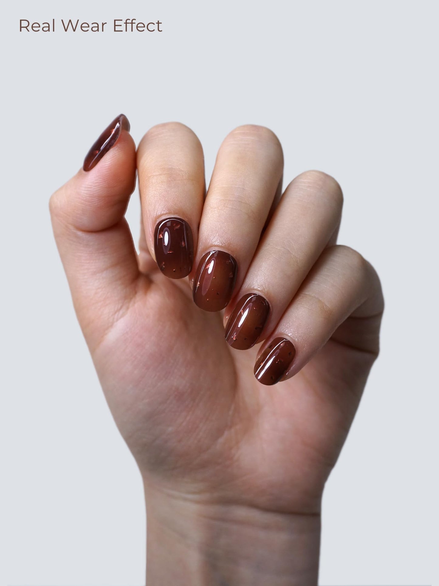 Beaolata Real Gel Nail Strips (No UV Light Needed) - 44Pcs Salon Quality Nail Stickers - Long Lasting Polish Wraps for Women, Easy Apply & Remove (Molten Honey Brown)