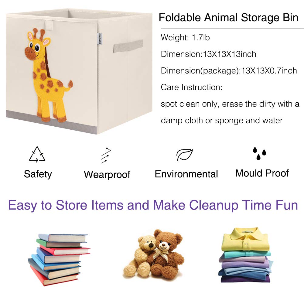 CLCROBD Foldable Animal Cube Storage Bins Fabric Toy Box/Chest/Organizer for Kids Nursery, 13 inch (Elegant Giraffe)
