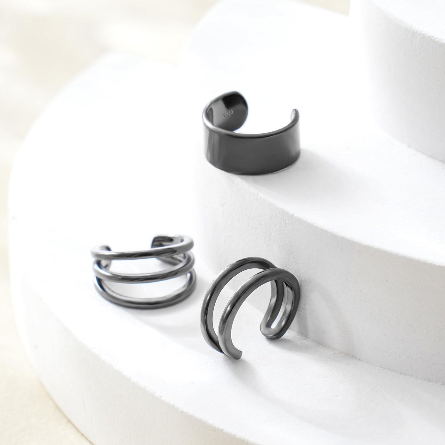 Ear Cuffs 925 Sterling Silver Black Cuff Earrings for Women Black Clip on Earrings Non Piercing Earrings Small Cartilage Cuffs Conch Earrings