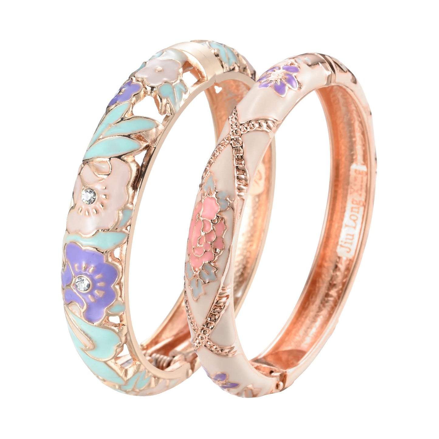 UJOY Vintage Jewelry Cloisonne Handcrafted Enameled Gorgeous Rhinestone Flower Hinged Cuff Bracelet Bangles Gifts 88A08-55A128 Cream White