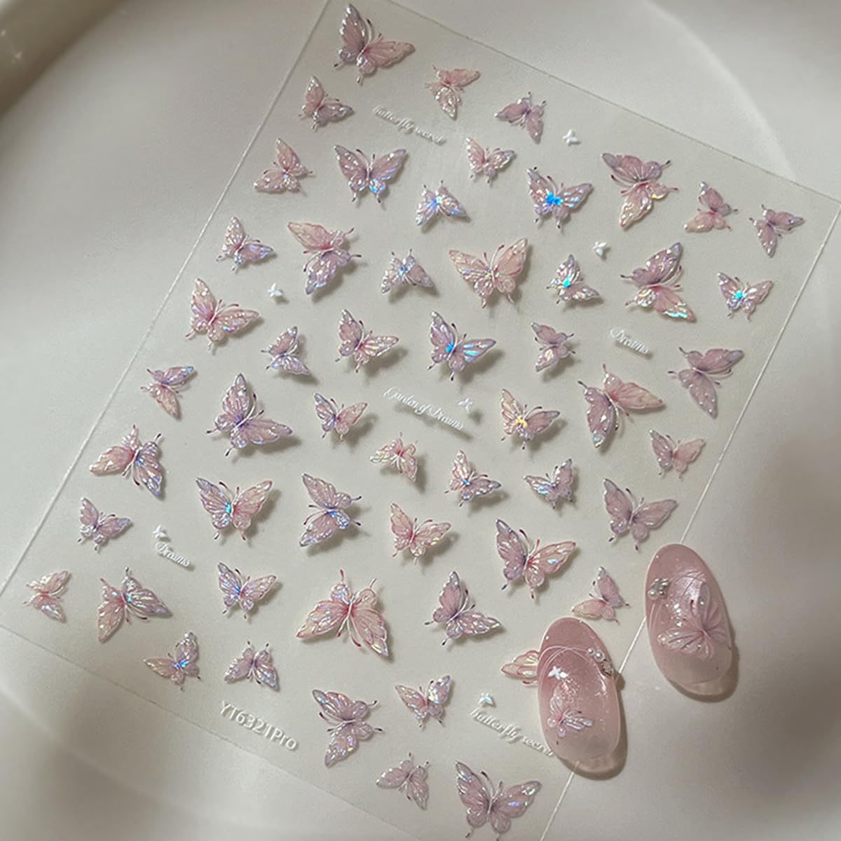 1Pcs Pink Butterfly Nail Art Stickers Decals Shiny Laser Butterfly Nail Stickers 3D Self-Adhesive Shell Light Design Butterflies Nail Decals for Women Spring DIY Manicure Decor