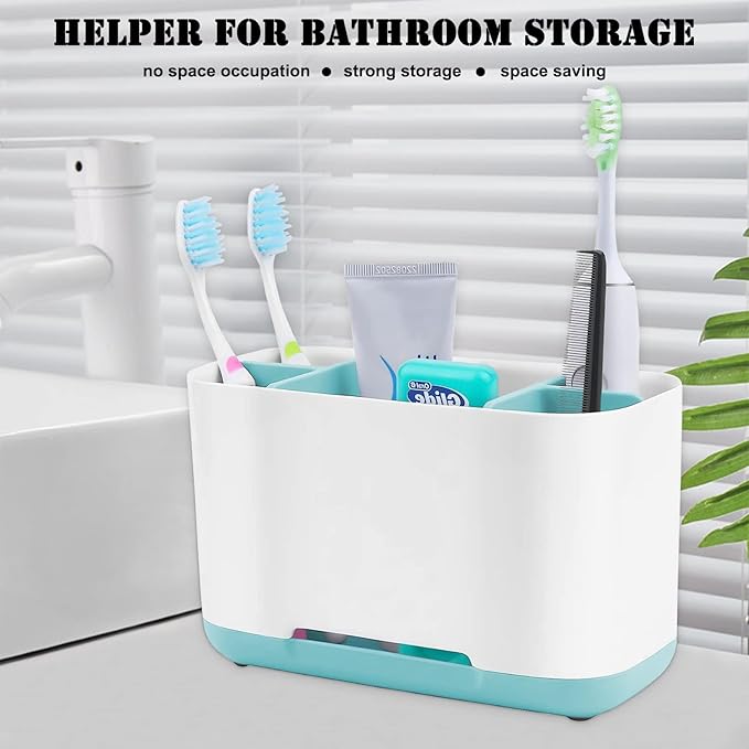 Toothbrush Holder with Anti-Slip,Plastic Detachable for Easy Cleaning Multi-Functional Storage,Large Electric Toothbrush and Toothpaste Organizer Caddy for Bathroom Vanity,Sink,Countertop (Blue)