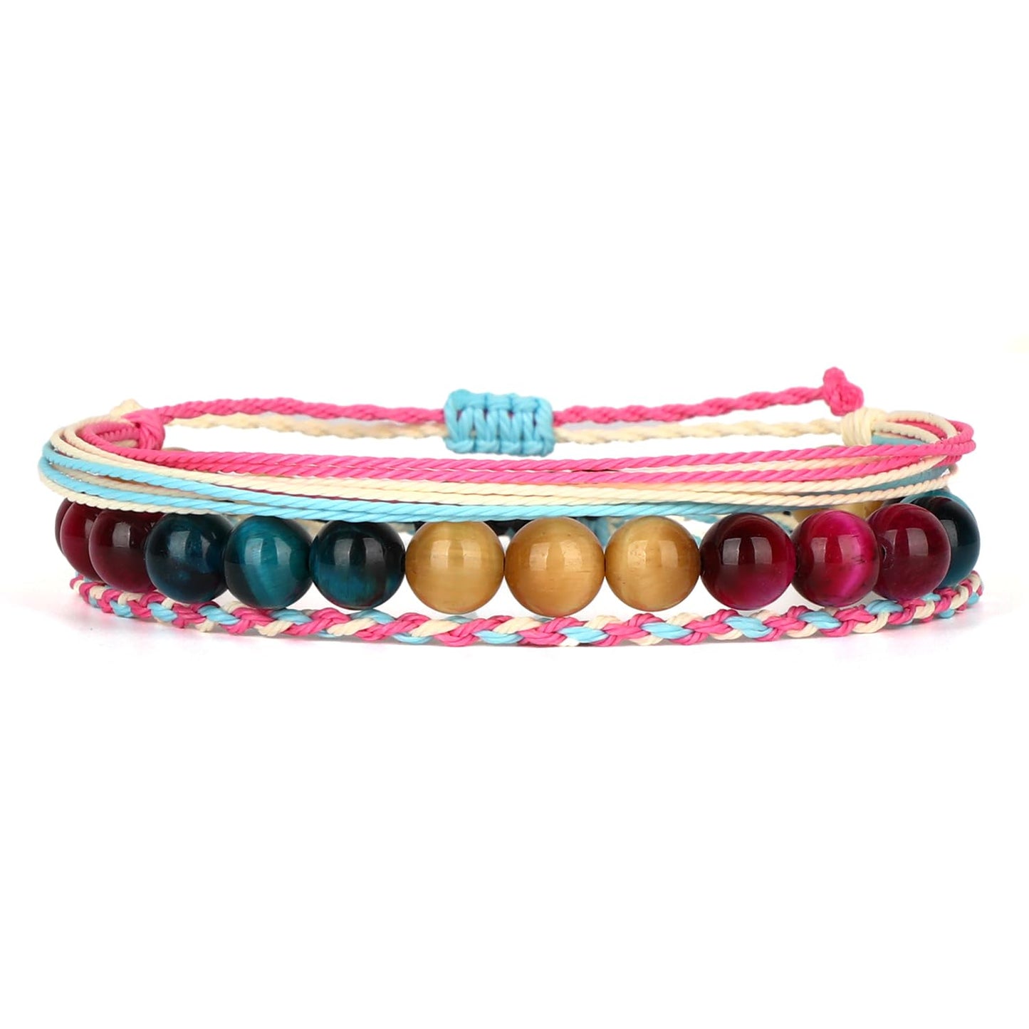 QOGIR Healthy Pregnancy Gift,8mm Natural Multi Color Tiger Eye Adjustable String Bracelet,Fertility Bracelets For Women First Time Mom