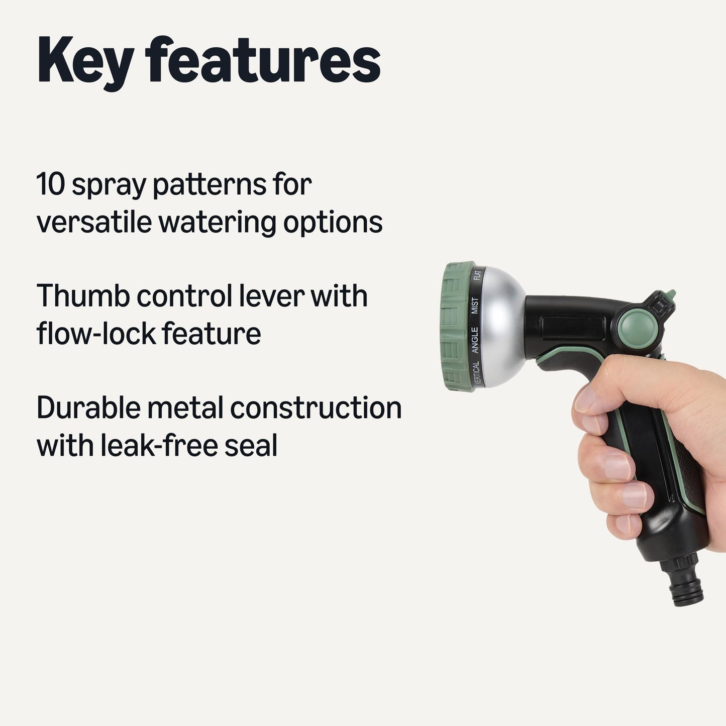 Amazon Basics 10 Spray Patterns Garden Hose Nozzle with Rotating Head, Black