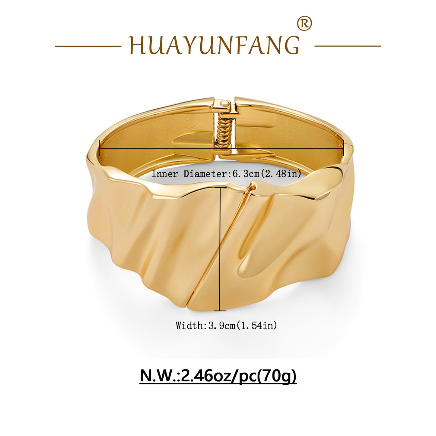 HUAYUNFANG Chunky Gold Bangle Bracelet for Women Wide Irregular Polished Statement Cuff Bracelet Spring Hinged Open Bangle Bracelets