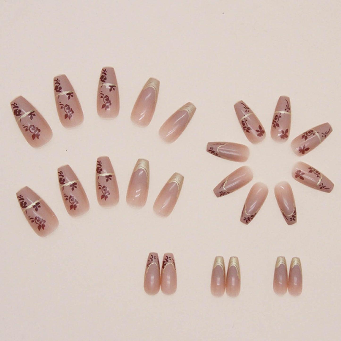 Hkanlre 3D Press on Nails Medium Fake Coffin Nails Tips Full Cover Luxury False Nails for Women and Girls 24PCS