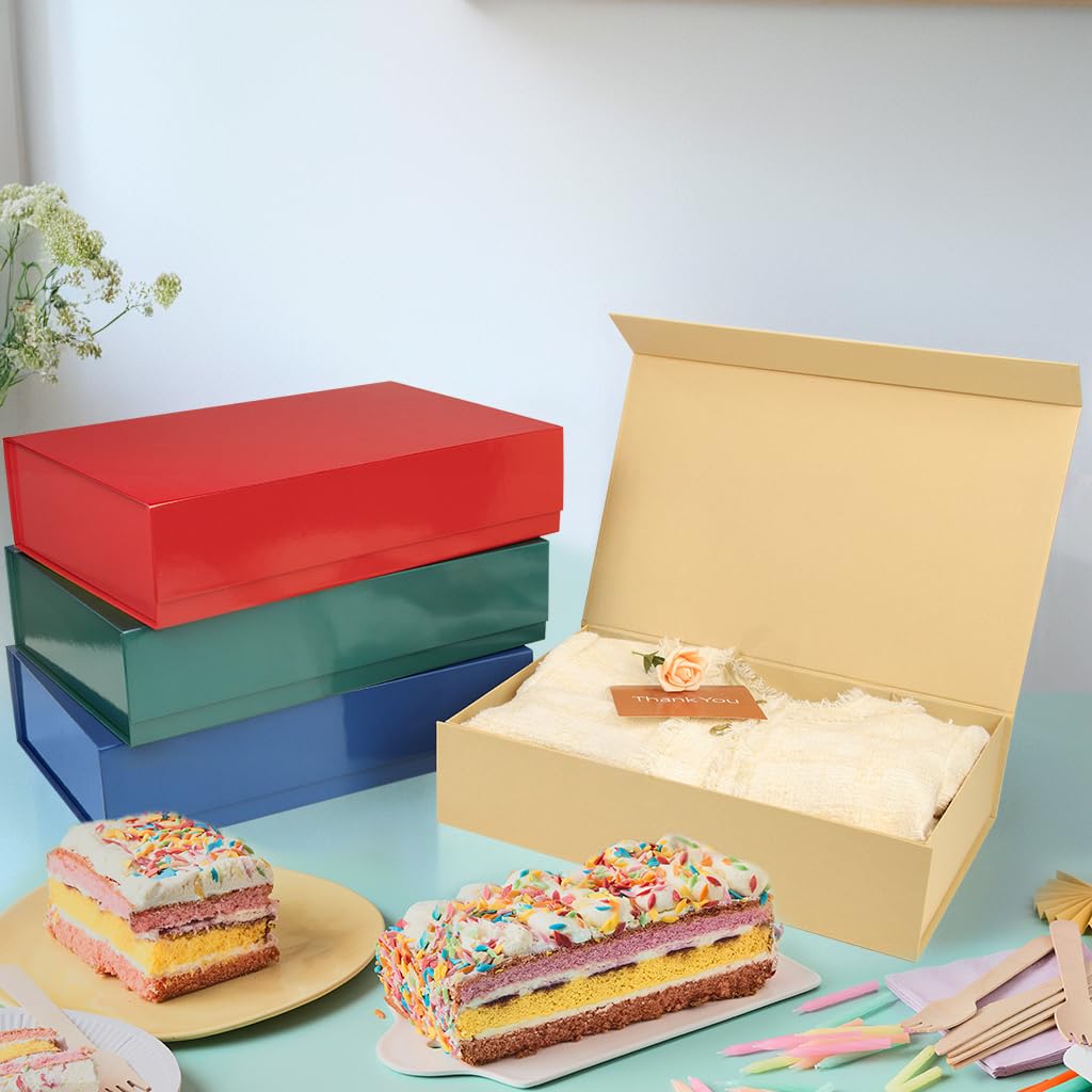 PACKHOME Mother's Day Extra Large Gift Box 17.5x11.3x4.3 Inches, Sturdy Shirt Box with Magnetic Lid for Clothes and Large Gifts (Glossy Red)