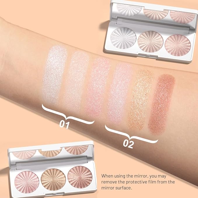 Pink Pearl Golden Champagne Bronze Rose Shimmer Glitter Highlighter Highlight Makeup Contour Powder,Glitter Face Illuminator Highlighter, Illuminator Make Up (Sunset Radiance Trio)