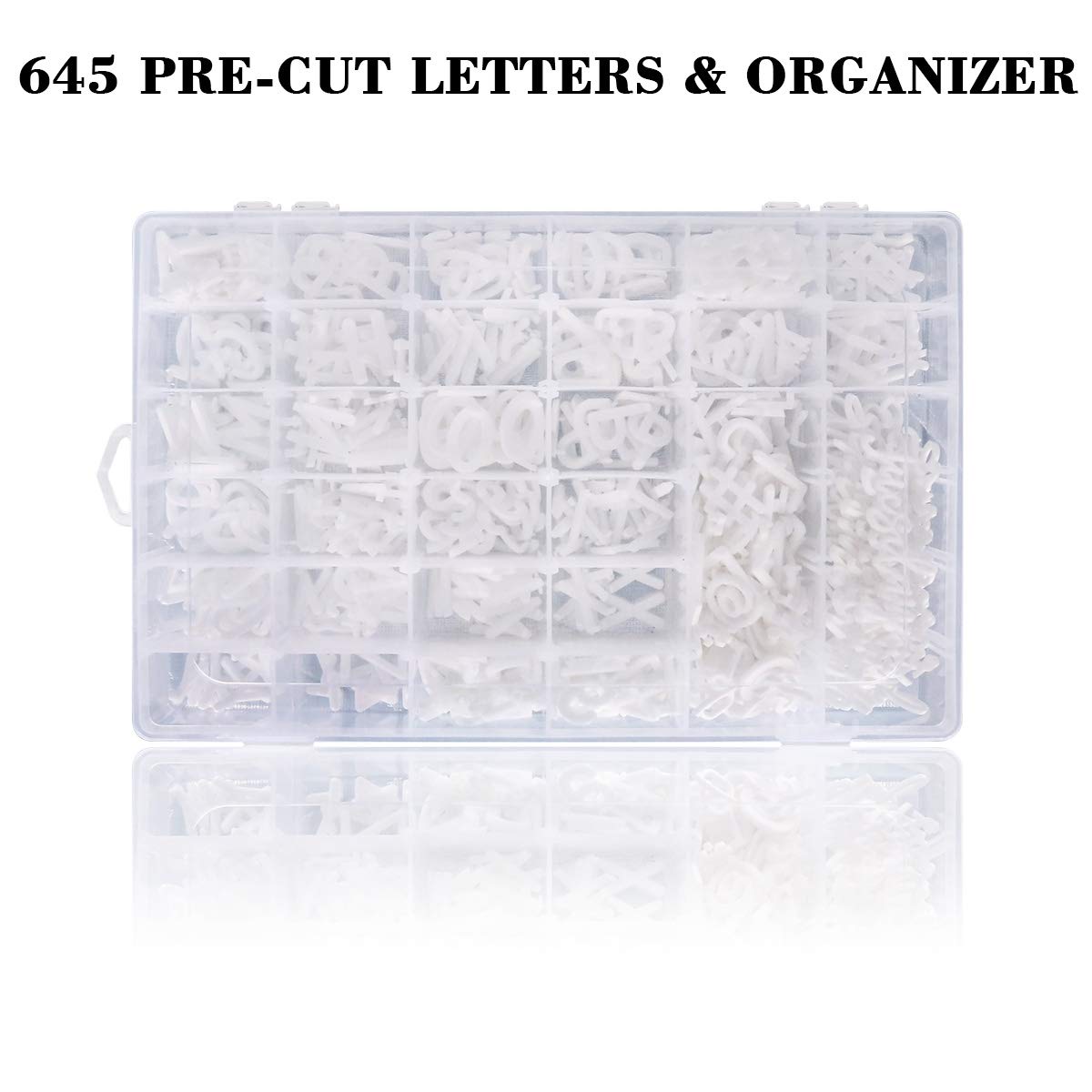 Letter Board Letters,645 PRE-Cut Characters (3/4 and 1 Inch,White) With Sorting Tray