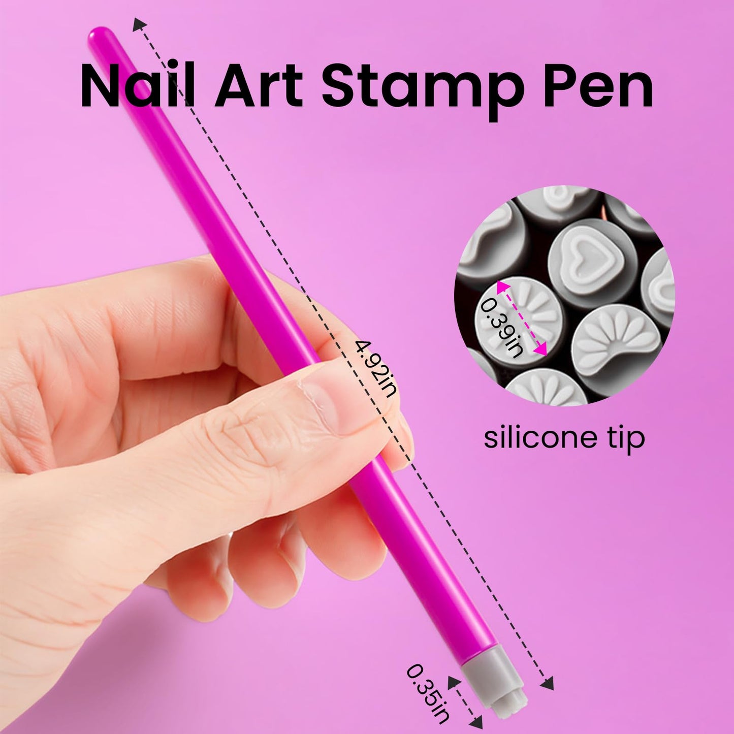ESUOHYM Nail Art Stamp Pen Set Butterfly Flower Nail Stamper Pen 3s Quick Nail Art Tools with Different Patterns, For Beginner DIY Salon Manicure (Rose Red, Large Pack)