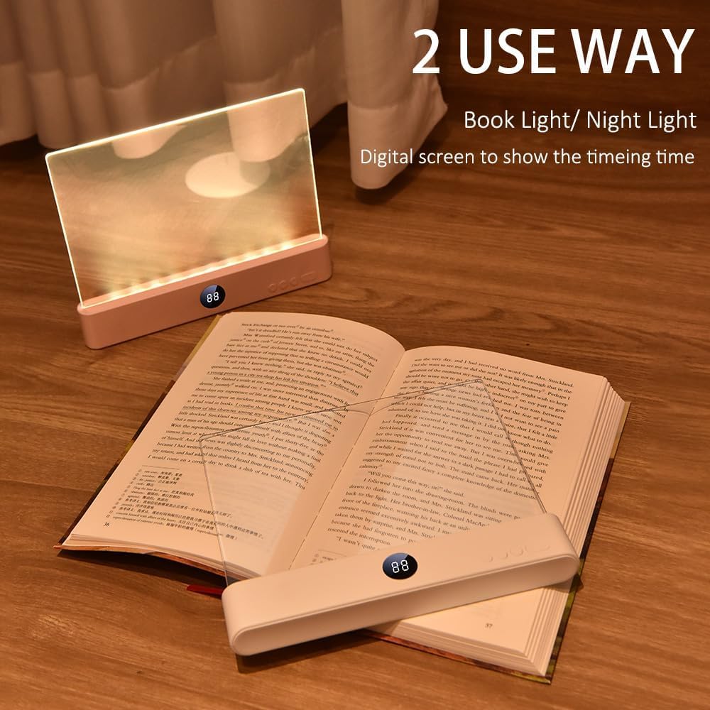 Strackvial Book Light, 3 Color Adjustable LED Flat Reading Light, Rechargeable Clear Panel Plate Lamp with Timer & Memory Function, Bedside Lamp Book Lovers Gifts for Boys and Girls Women Man (Black)