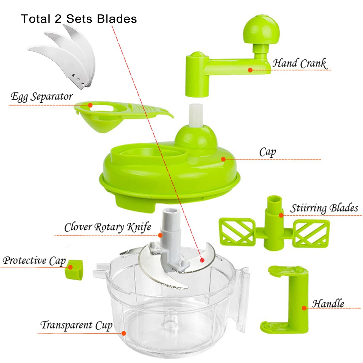 Tenta Kitchen Food processes Hand Crank Food Processor/Manual Food Chopper/Meat Grinder/Vegetable Dicer And Mincer/Fruit Blender With Egg Separator Rotary Onion Chopper(2 Sets steel blades)