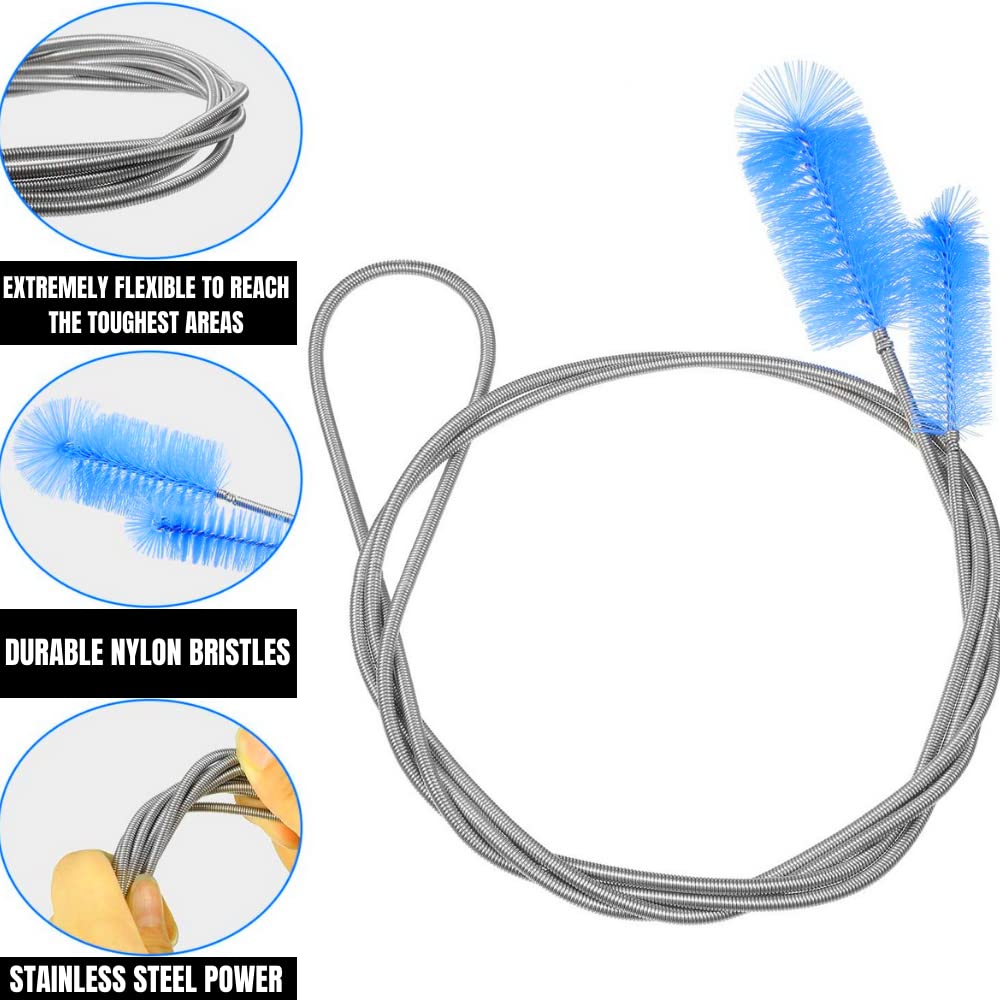 Flexible Drain Cleaning Brush (72" Long) for Drains, Bottles, Bathroom Sink, Bathtub, Shower, and Kitchen Sink, Heavy-Duty Double Ended Nylon with Elastic Hose, Bathroom Essentials, Black