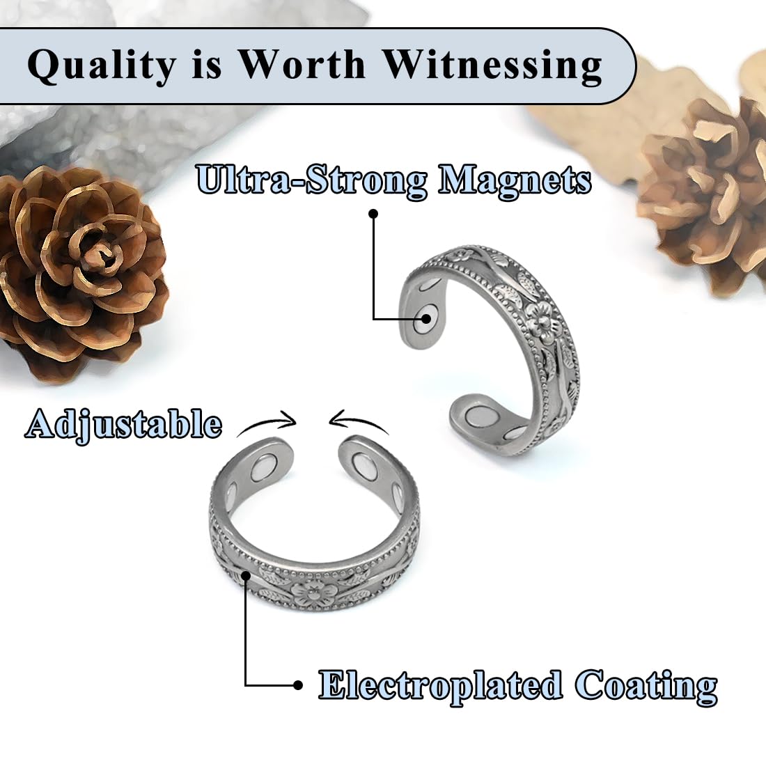 Vicmag Magnetic Copper for Women for Fingers with 4X Magnets 100% Solid Pure Copper Gift 2pcs