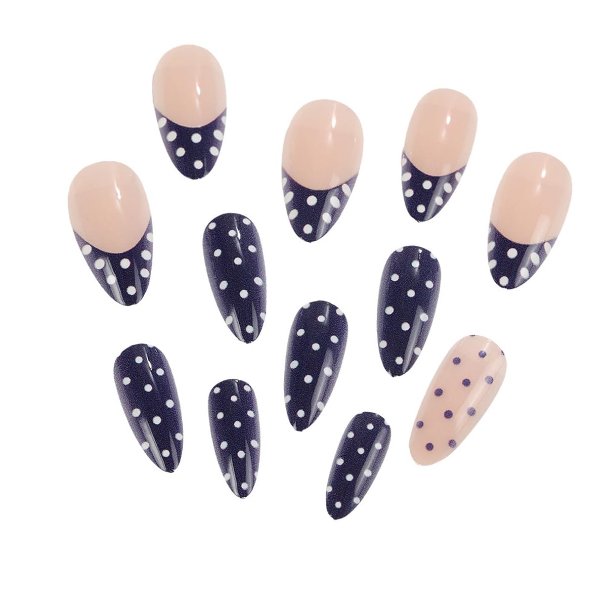 Medium Almond Press on Nails 5D Flower Nails Press on with Gold Line & White Marble Design Rhinestones Fake Nails Reusable Glossy Glue on Nail Full Cover Stick on Nails for Women Manicure 24Pcs