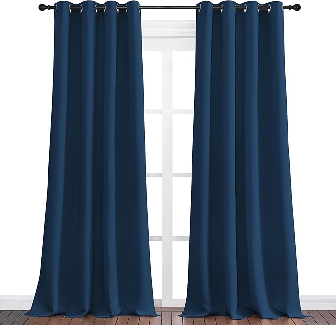 NICETOWN Moroccan Blue Blackout Curtains 108" Long for Office, 55" Wide, 2 Pieces, Dining Room, Guest Room, Sound Reducing Heat and Cold Block Curtain Panels for Modern Room Decorative