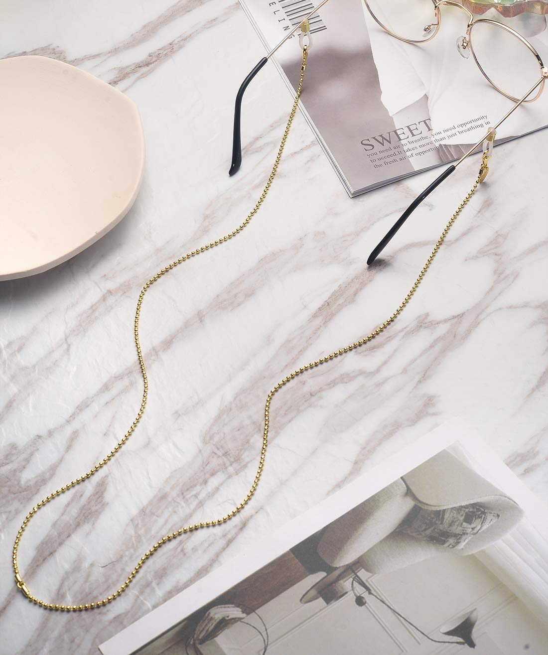 AllenCOCO 14 K Gold Plated Faceted Beads Eyeglass Chains for Women Sunglass Retainer Strap Eyewear Retainer Eyeglass Strap Holder