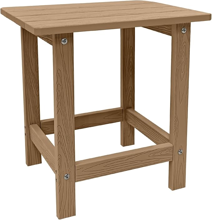 Outdoor Side Table, HDPS Single Adirondack Side Table Weather Resistant, Table for Adirondack Chair, Outside End Table for Patio, Pool, Deck, Porch, Outdoor or Indoor Use,Teak