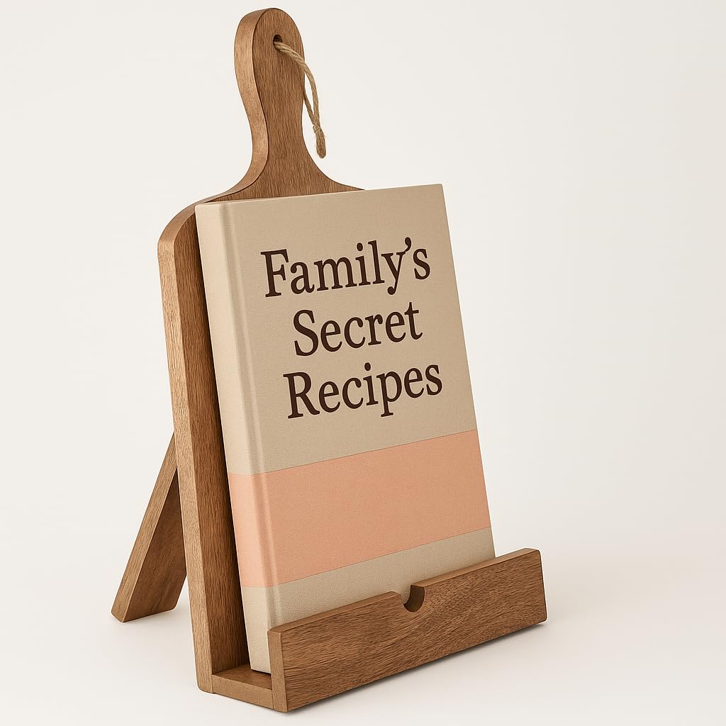Wedding Gifts Solid Wood Cookbook Stand for Kitchen Counter Recipie Book Holder for Cooking, Chopping Board Style Foldable and Holder for Tablets and Cookbooks (Brown) Cooking Gifts