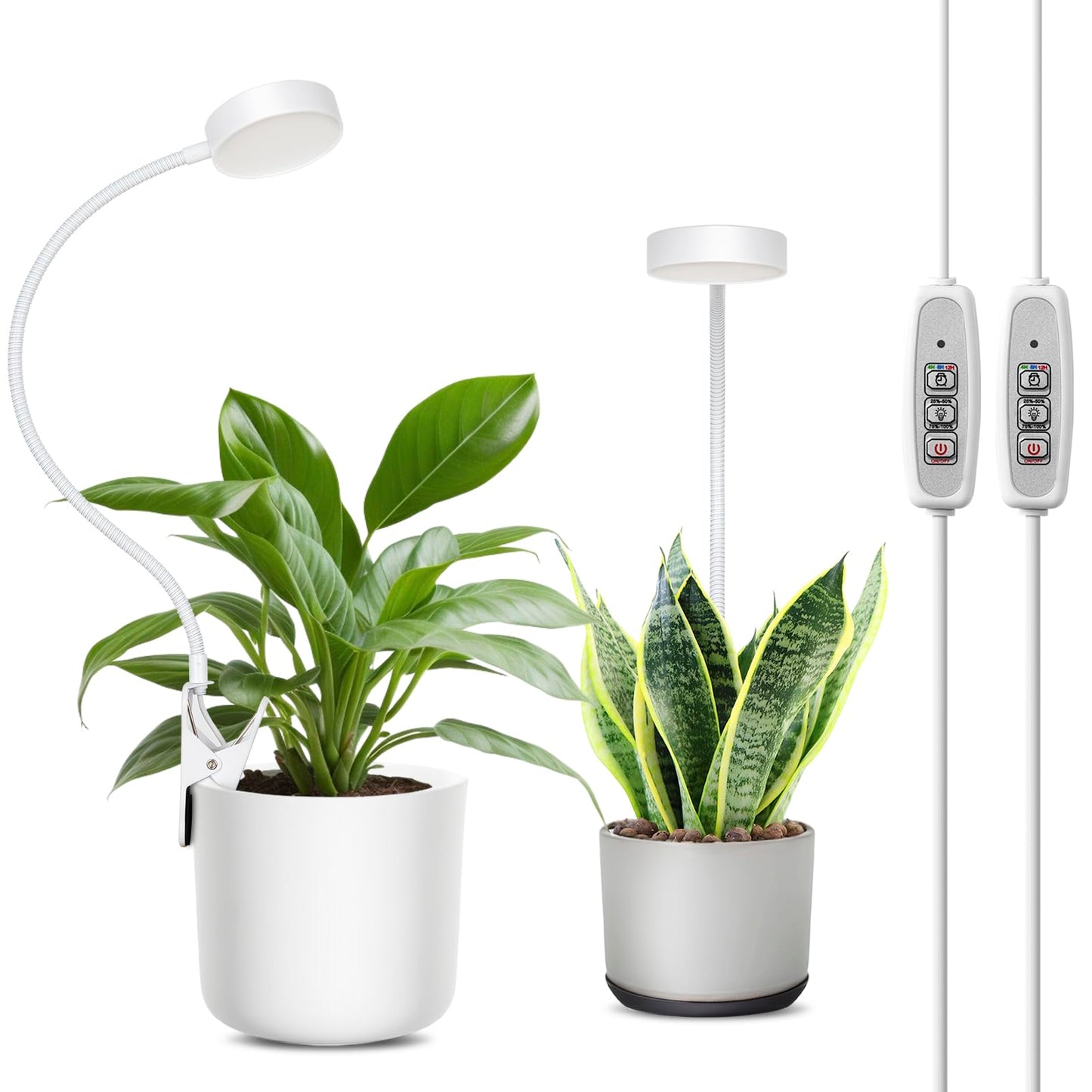 LORDEM Small Pot Clip Grow Light, Full Spectrum LED Plant Grow Lamp for Indoor Growing, Auto On/Off Timer 4/8/12H, Plant Light with 4 Dimmable Brightness Levels, Ideal for Small Indoor Plants, 2 Pack