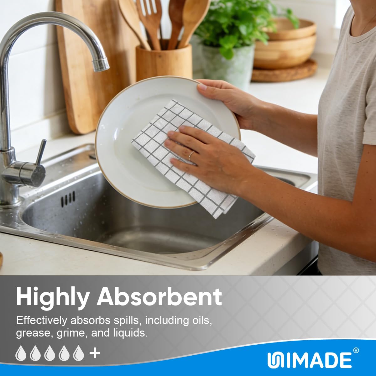 UNIMADE Microfiber Cleaning Cloths, 100 Sheets Reusable Kitchen Towels & Dish Cloths, Lint-Free Absorbent Cleaning Rags, Bulk Kitchen Cleaning Cloths for Household & Restaurant, 11" x 9", Grid Pattern