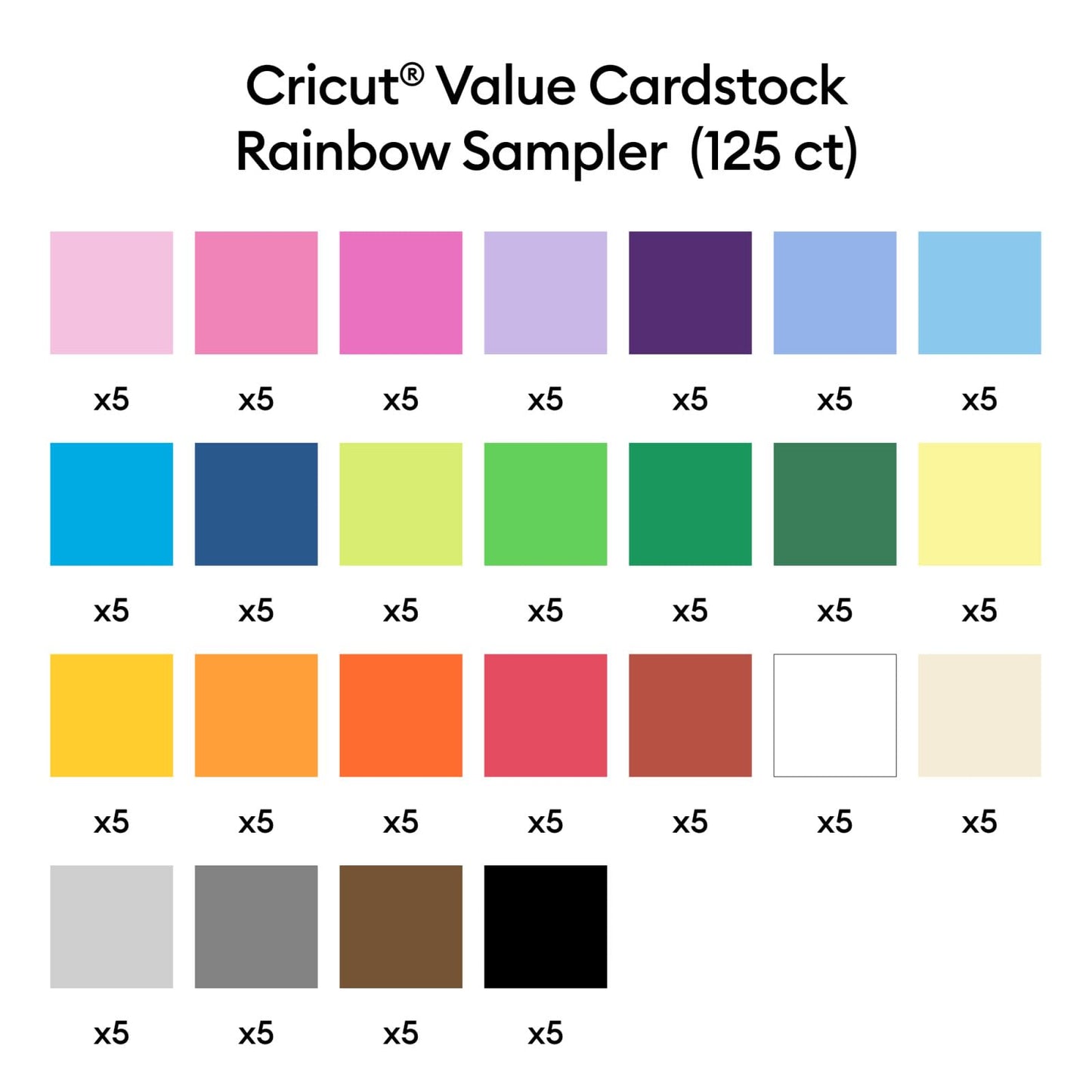 Cricut Value Cardstock Paper, Rainbow Sampler - 125 sheets (8.5" x 11") - Compatible with Joy Xtra, Explore, & Maker Machines - Letter Size