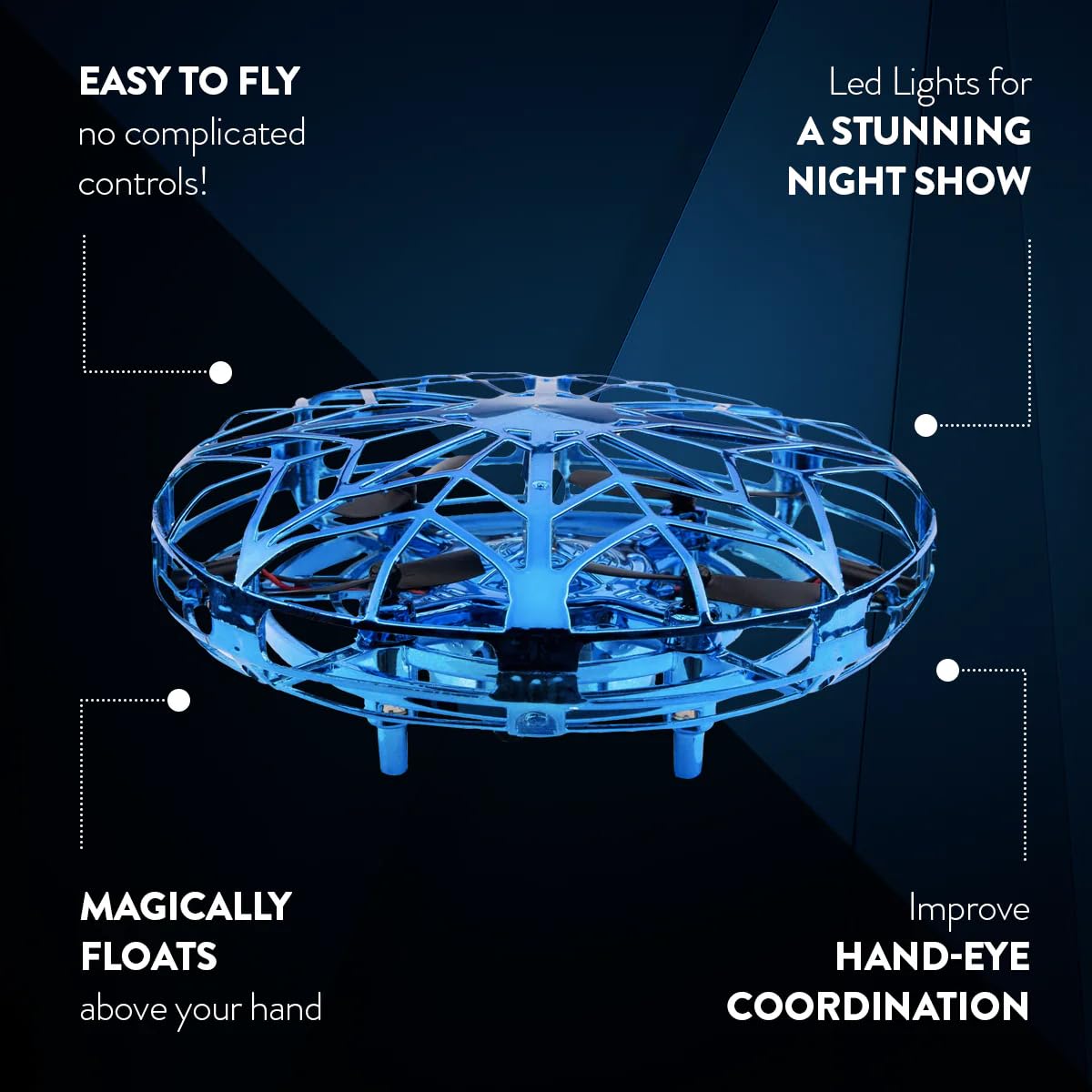 World Tech Toys Intelli UFO - UFO Drone Motion Sensing Helicopter - Easy to Fly Toy for Boys Girls or Kids (Blue)