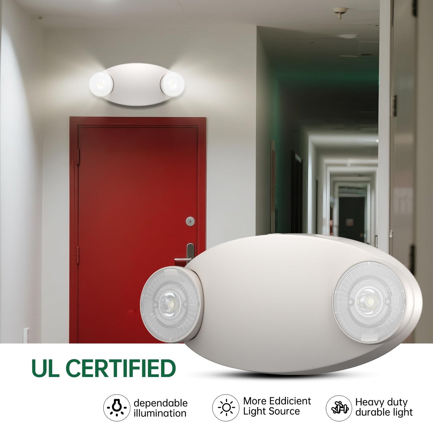 EXITLUX 2 Packs Emergency Lights for Business, Hard Wired, LED Emergency Lights with Battery Backup, 2 Heads Adjustable Commercial Exit Lighting Fixtures, UL 924 Certified, 120/277VC.