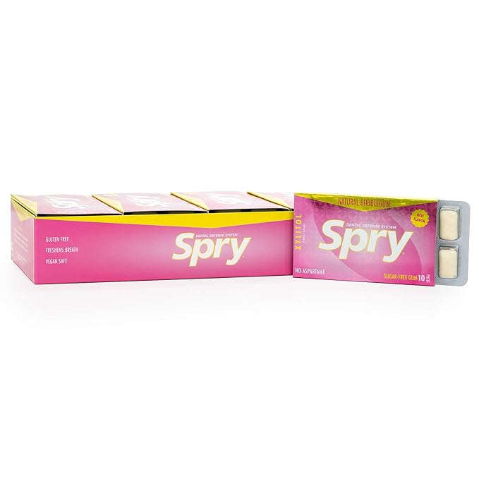 Spry Fresh Natural Xylitol Chewing Gum Dental Defense System - Aspartame-Free, Sugar-Free, Non-GMO, Gluten-Free (Bubble Gum, 10 Count Blister Cards - Pack of 20)