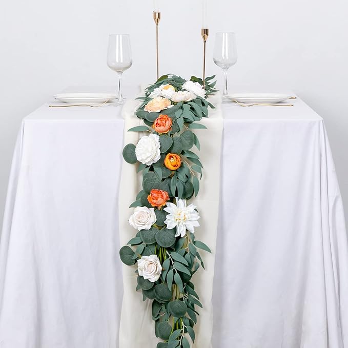 Kisflower 5 Pack 6.56FT Green Eucalyptus Garland for Decoration Table with Willow Leaves Greenery Garland Fake Hanging Plants Vines for Wedding Arch Decor Party Room Home Garden Office Wall Decor