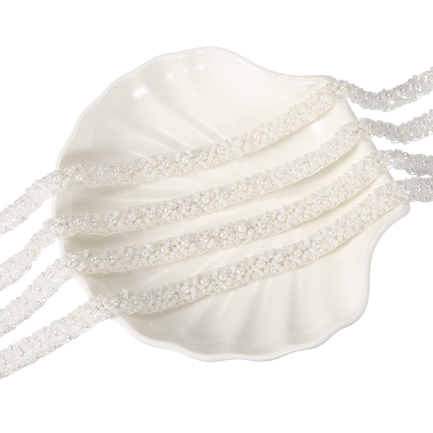 uxcell 2 Yards Pearl Beaded Trim, 1cm Bridal Lace Ribbon Trimming Edge Embellishments for Sewing Wedding Party Dress Fabric DIY Craft, Solid White