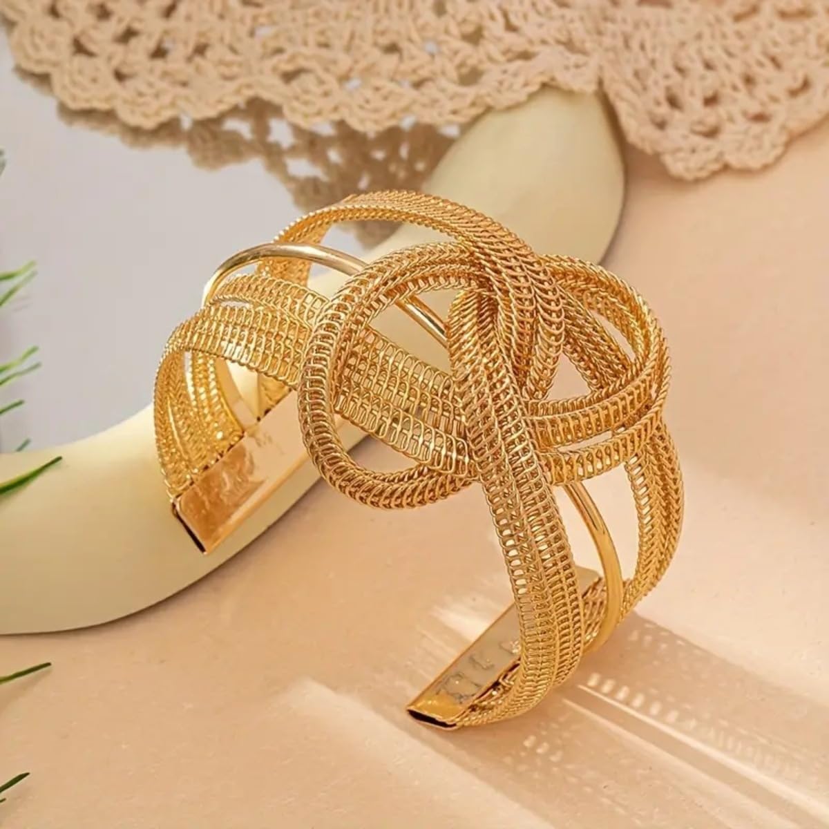 MOEEIJEW Chunky Cuff Bracelets for Women Wide Gold/Silver Cuffs Bangle Hollow Out Adjustable Bracelets Punk Vintage Jewelry (Gold A)