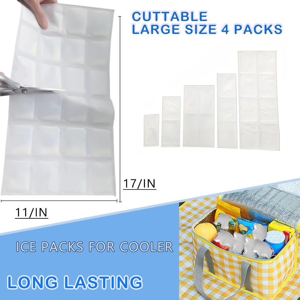 WAQIWARON Ice Sheets for Coolers Reusable - Ice Pack Sheets - 4 Large Flat Freezer Packs for Coolers - 96 Cube Ice Packs for Flexible Ice Mat - Long Lasting Ice Packs for Cooler