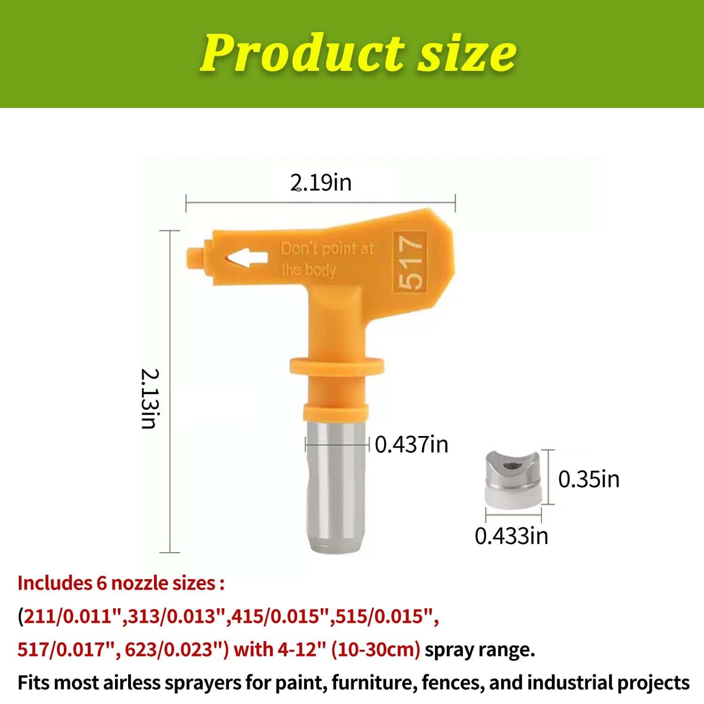 Airless Spray Tip Nozzles (6-Pack) - Reversible R21/R13/R15/R17/R23 Tips for Graco Wagner Airless Paint Sprayers - Fits 211, 313, 415, 515, 517, 623