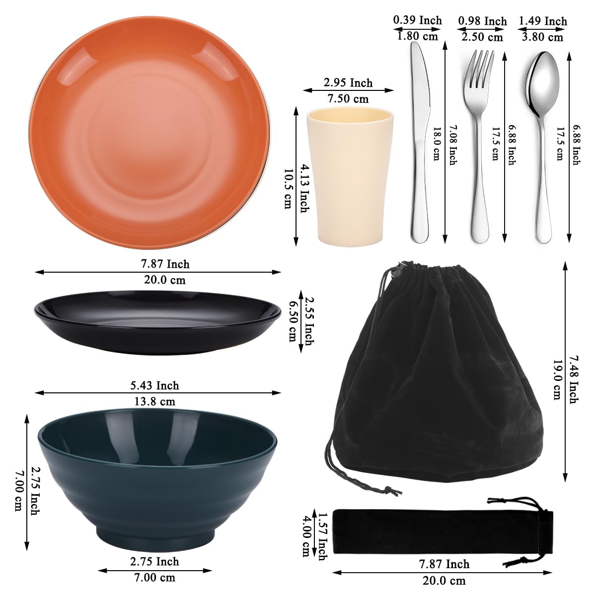 Kyraton Camping Utensils - Mess Kit for Travel, Picnic, Outdoor, Camping Gear - Silverware Set, Cup, Bowl, Plate - Essentials for 4