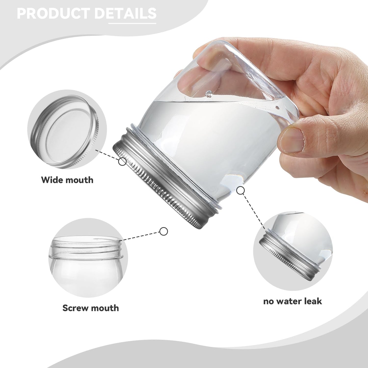 novelinks 8 oz Clear Plastic Mason Jars with Lids, 48 Pack Small Plastic Containers with Lids 8oz, Slime Containers with Lids & Spice Jars for Kitchen Organization (48 Pack,Silver)