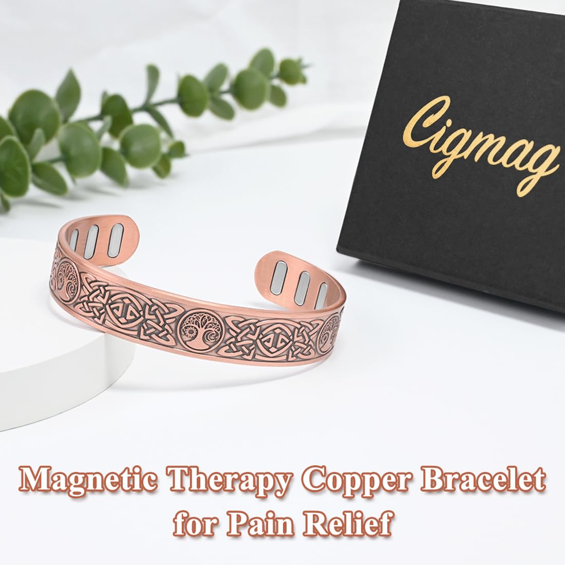 Cigmag Copper Bracelet for Men, with Powerful 9X 5000 Gauss Magnets, Adjustable Solid Pure Copper (Celtic Sun Moon Life Tree)