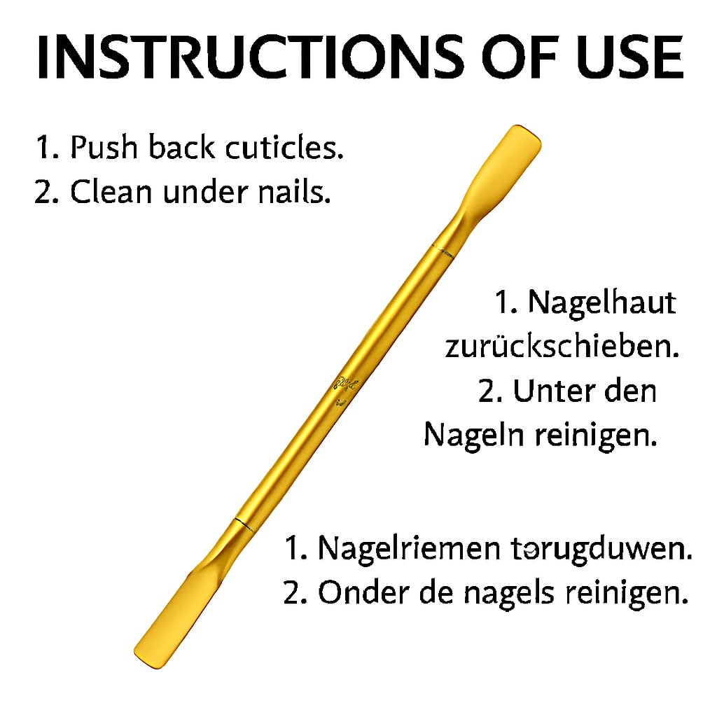 Professional Cuticle Tool, Double-Ended Paddle and Blade, Gold, 14 cm (Gold, Cuticle Pusher 13cm)