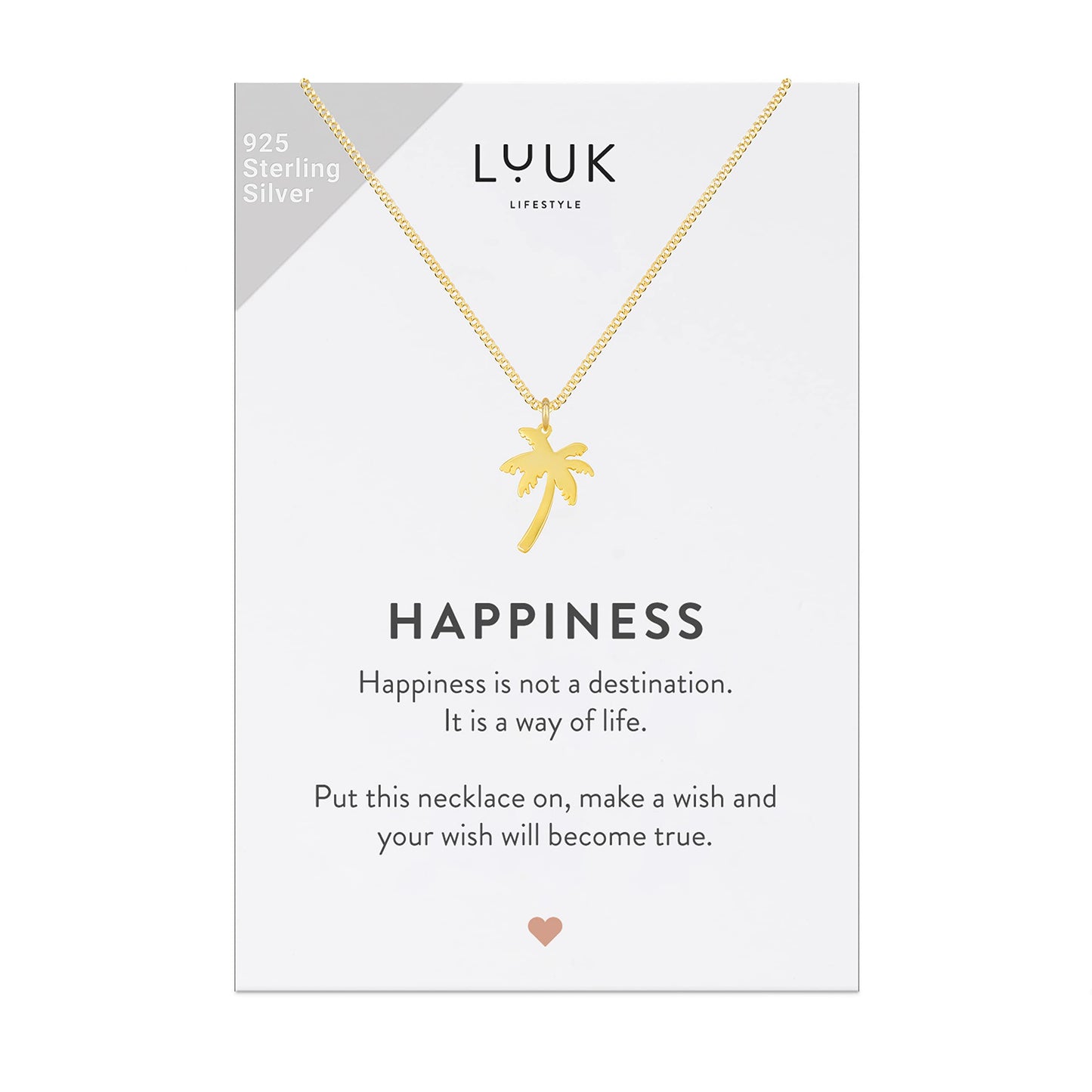 LUUK LIFESTYLE Necklace with palm tree pendant, chain and pendant in 925 sterling silver, modern and minimalist fashion accessory, trendy boho and hippie style, jewelry gift idea for her, gold
